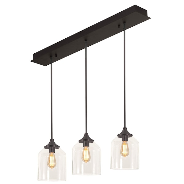 Afx William 3 Light Linear Pendant, Medium Base 120V, Black WMMP08MBBKLNR3 - main
